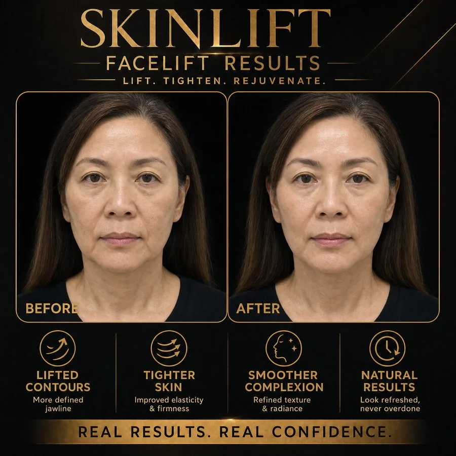SKINLIFT® Before & After — Female full face lifting, front view