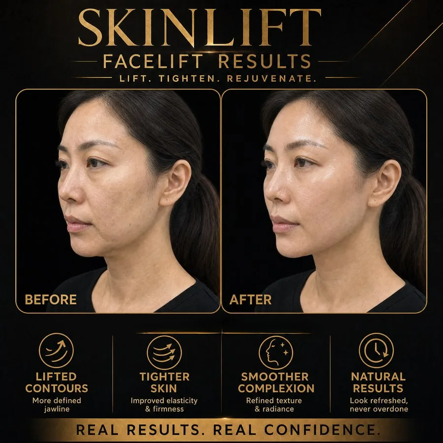 SKINLIFT® Before & After — Female jawline and jowl lifting, side profile
