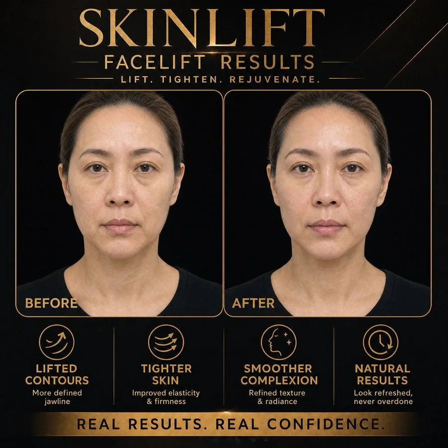 SKINLIFT® Before & After — Female facial contouring and skin tightening, front view