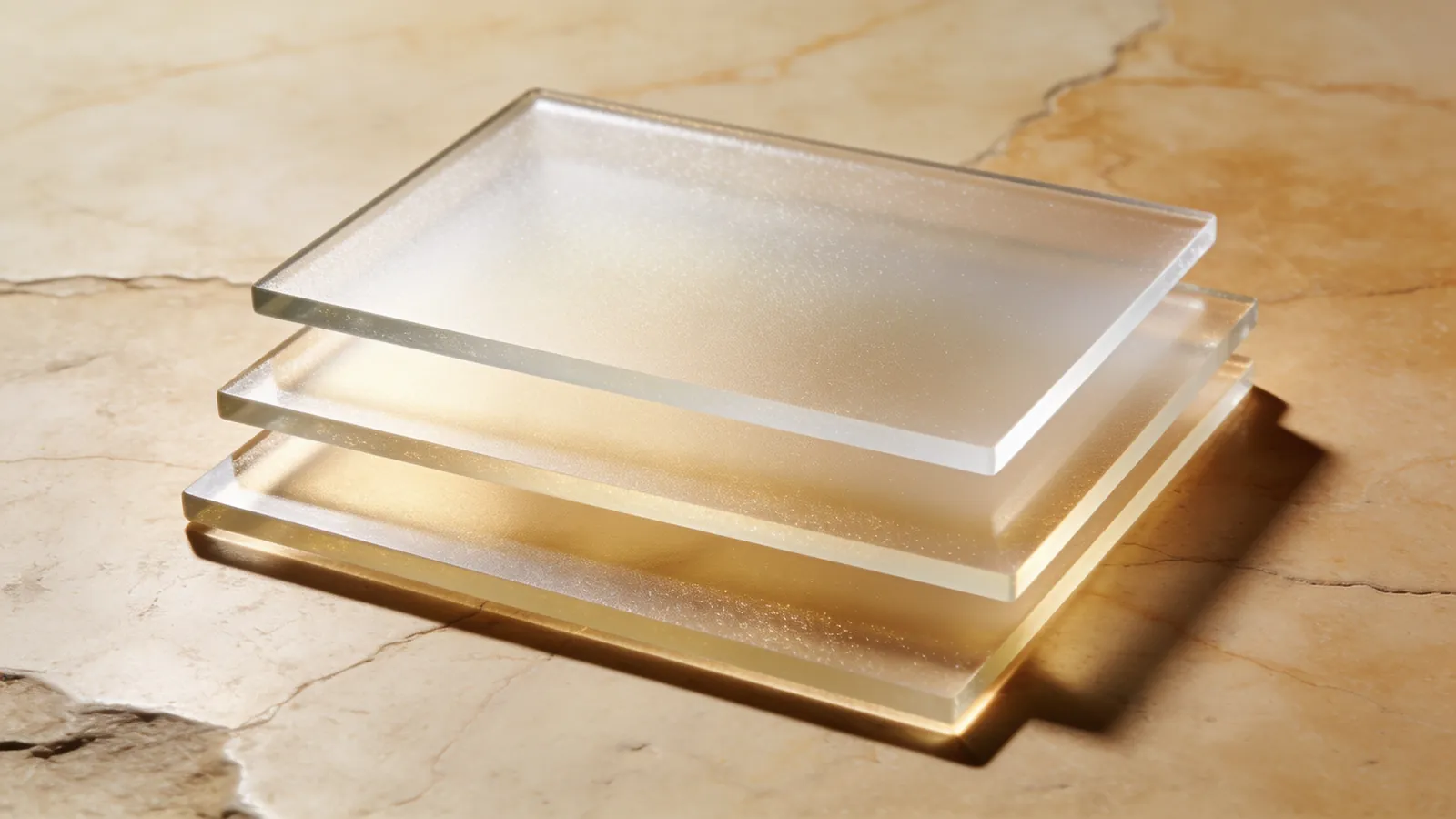 Three stacked translucent layers, an abstract illustration of treating the face in three depths