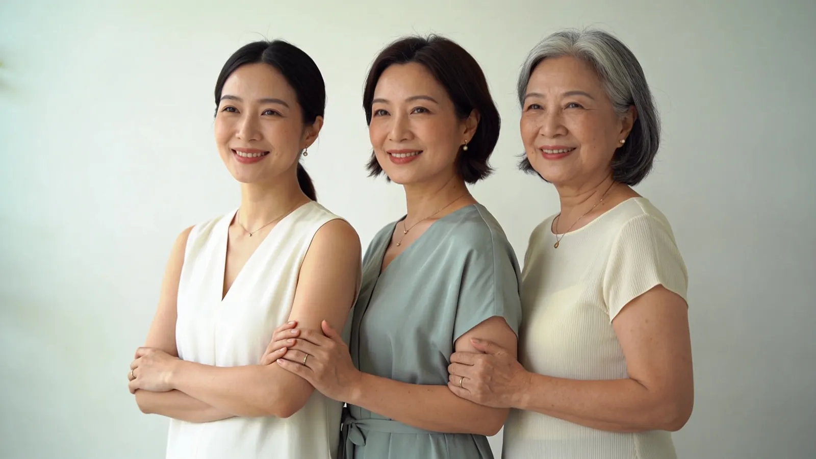 Three women of different ages smiling together