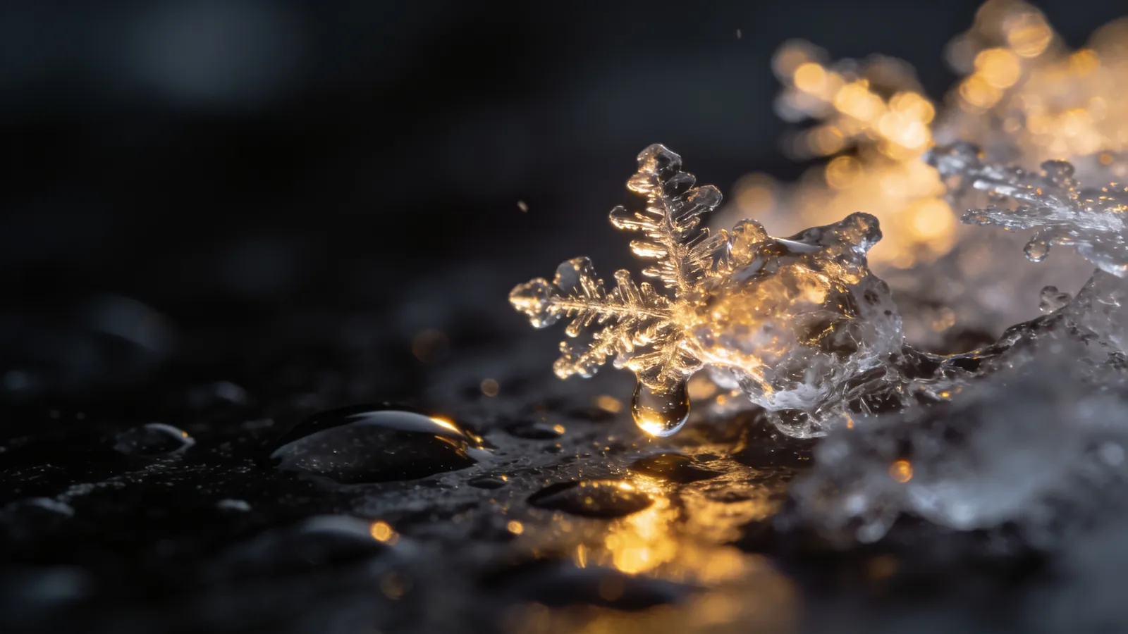 Ice crystals melting into warm water, contrasting cold and heat-based body treatments