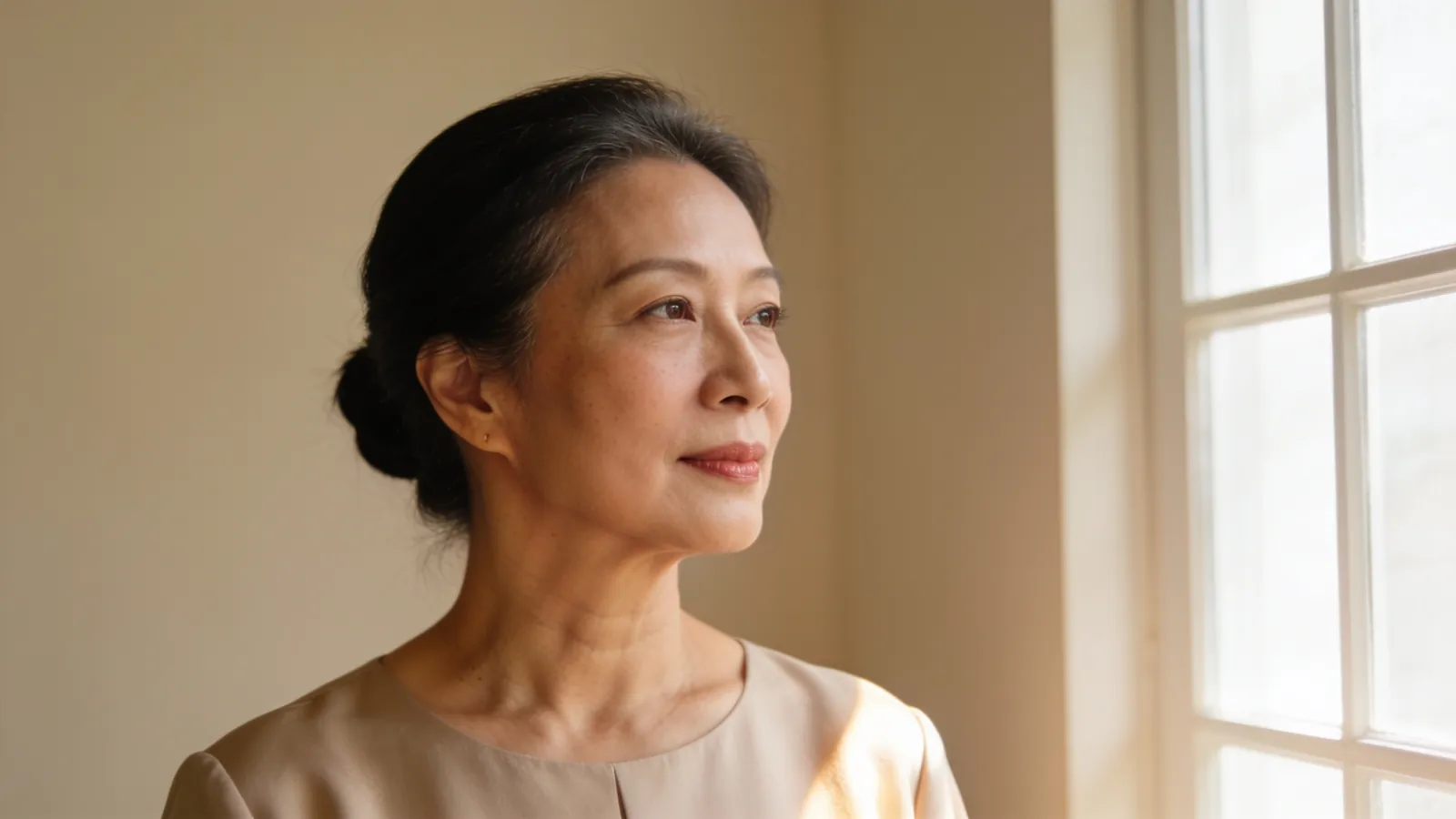 Woman in her fifties, soft light along the cheek and jaw