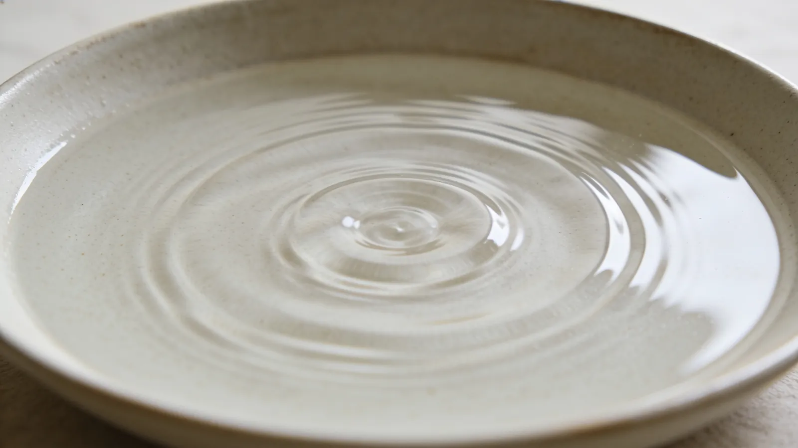 Concentric ripples in a pale ceramic dish