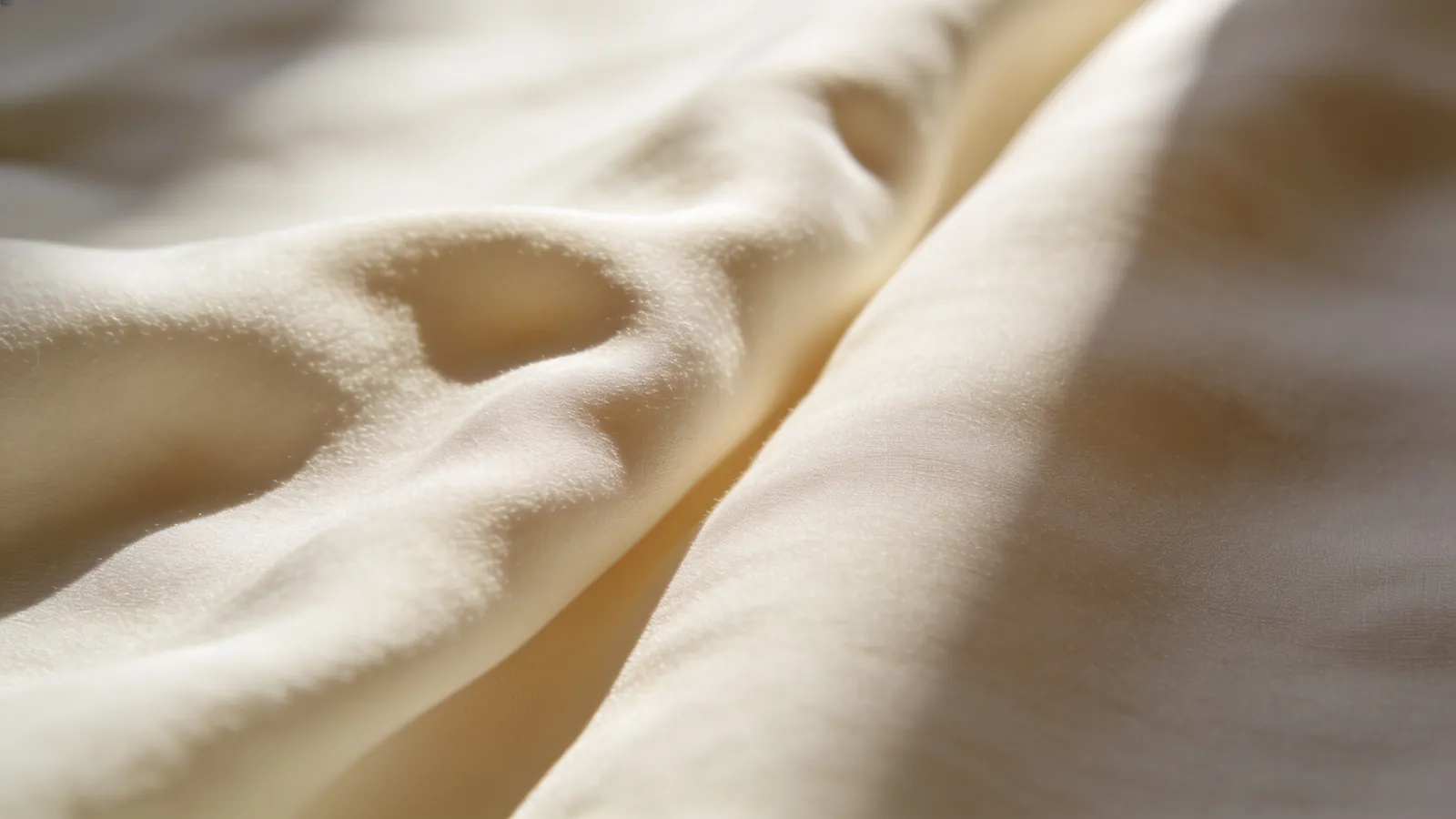Ivory fabric with a few shallow dimples beside a smooth area